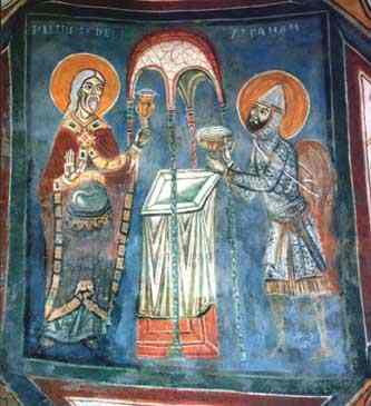 à gauche: Melchisedech ; à droite, Abraham vêtu en chevalier