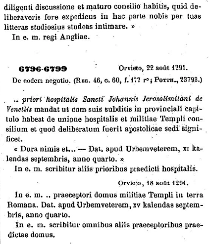 Transcription de la Bulle du 18 août 1291 (Gallica)